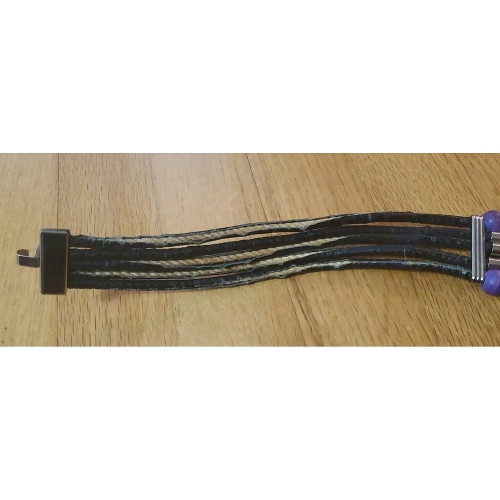Black Leather &‎ Multi Color Wood and Plastic Beads Chain Belt Boho Hippie